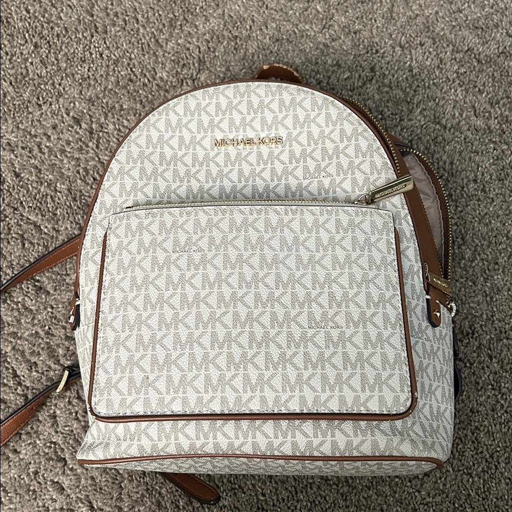 Michael Kors Cream and Brown Signature Backpack